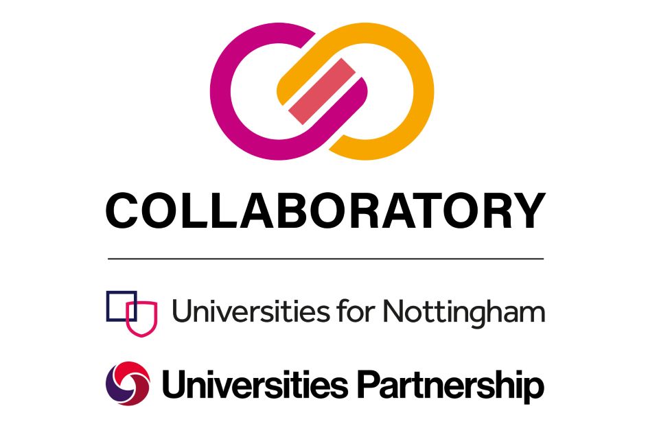 The logo of the Collaboratory Project, along with the logo for the Universities for Nottingham and the Universities Partnerhsip